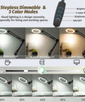 Color modes and brightness levels of Pro Grade 10X 5 Inch Real Glass Magnifier With LED Light And Stand Stepless Dimmable Desk Lamp