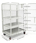 Hella Sturdy Foldable Warehouse Trolley With Reinforced Mesh Cargo Cage And Double Access Doors Commercial Rolling Utility Cart, dimensions shown.