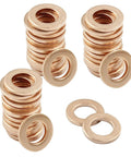 100 Pack M5 Copper Flat Washers 5X9X1mm Real Deal Rust Proof Hardware Fasteners stacked and loose copper washers.