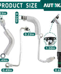Turbo Coolant Return Hose Line Kit For GM 1.4L Turbo Oil Return Drain And Oil Feed Pipe 4 Piece Set with sizes labeled