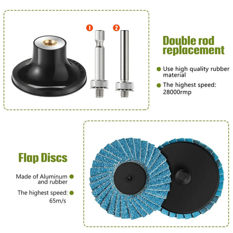 48 Piece 2 Inch Die Grinder Flap Disc Set With Pad Holder 80 Grit for Metal Grinding with disc and double rod replacement