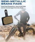 Heavy Duty Two Piece E Bike Brake Pads For Mechanical Disc Brakes Fits Lectric Xp 1.0 2.0 3.0 And Xp Lite close-up view of semi-metallic brake pad on bike.