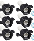 Six Pack 1/2 Inch Barb Swivel Adapter For RV Water Pumps, 14 NPT To 1/2 Inch Female Threaded PEX Fittings With Thread Seal Tape, 360 Degree Rotating Hose Connector For Easy Install And Leak Free Performance, black nylon adapters with seal tape