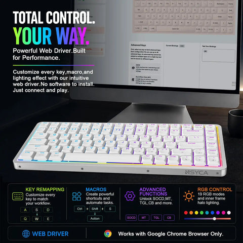 Low-Profile 75 Mechanical Keyboard With Aluminum Frame And Hot-Swappable Switches Features a sleek white design and customizable RGB lighting.