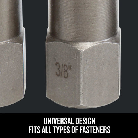 Close-up of hexagonal 3/8 inch component from 6 Piece Screw Extractor Set Universal Bolt And Nut Remover Kit for Stripped Rusted Fasteners.