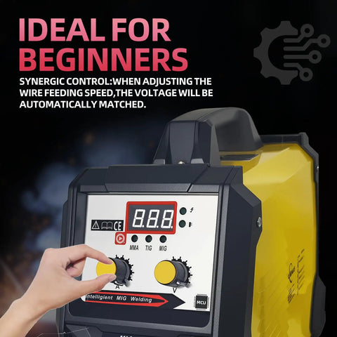 Close-up of 250A 3-In-1 Multiprocess Welder For Flux Core MIG TIG And Stick Welding On 110V Inverter With Digital Display