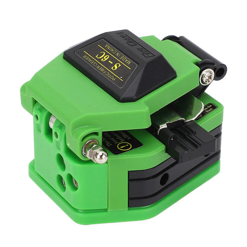 Pro Grade Workhorse Fiber Cleaver With 16 Cleaving Spots And Tungsten Steel Blade For 0.25mm And 0.9mm Fiber Cables, Green Optical Cutting Tool For Precise Clean Cuts And Slippage Resistant Performance, angled view