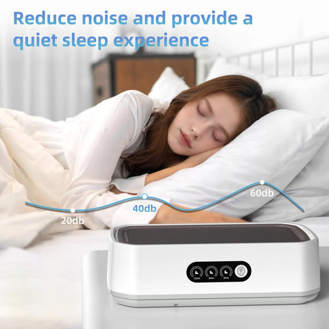 Woman sleeping quietly, High Powered Ultrasonic Jewelry Cleaner 40W 49000 Hz 360 Degree Deep Cleaning 22oz in foreground.