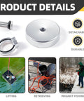 Front view: 60 mm neodymium fishing magnet kit with chrome round magnet, screw, and eye ring for lifting and magnet fishing.