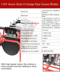 Four Clamp Pipe Fusion Welder Hand Crank Butt Fusion Welding Machine 110V showing machine details and specifications