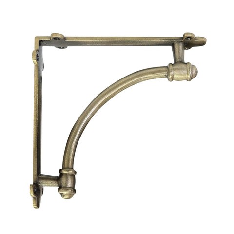 Heckin Heavy Duty Cast Iron Shelf Brackets, 2 Pack Antique Gold Wall Mounts, angled view of sturdy iron design.
