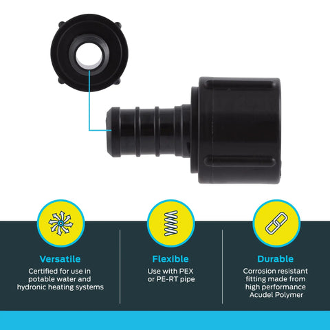 Half Inch FNPT Poly Crimp Swivel Elbow Adapter Pack Of Five For PEX And PE RT Pipes No Fuss Quick Connect Plumbing Fittings For Potable Water And Radiant Heating black 1/2 in elbow adapter for PEX and PE-RT piping