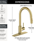 FORIOUS Gold Touch Kitchen Faucet with Pull Down Sprayer, Single Hole dimensions and installation guide.