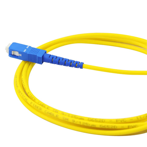 High Octane SC To Singlemode Simplex Fiber Optic Patch Cable 2 Meter 2 Pack showing blue SC connector and yellow cable.