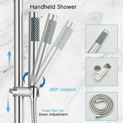 Handheld sprayer component of 8 Inch Rain Shower System With Handheld Sprayer And Wall Mount Faucet In Brushed Nickel Outdoor Indoor Shower Fixtures 304 Stainless Steel Tarnish Resistant Single Handle Dual Function Bath Shower Set