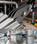 5 Blade Hand Crimper For Sheet Metal 24 28 Gauge Ductwork HVAC Crimping Tool demonstrating crimping on metal duct.
