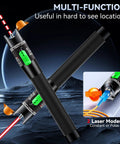 Front view of Amazon Visual Fault Locator 30KM VFL fiber optic tester with two black handles, green switch, red laser, FC LC adapters
