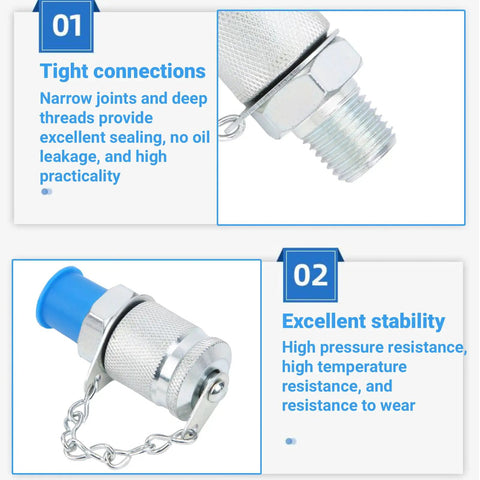 Heavy Duty Hydraulic Test Coupling Kit With Sealing Threads For Hose Fittings And Oil Measuring Tool NPT One Quarter Inch Built To Last Adapter Set For Pneumatic And Hydraulic Systems, carbon steel close-up
