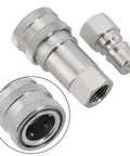 Hydraulic quick-connect set for M14; metal two-piece disconnect with knurled coupling nuts