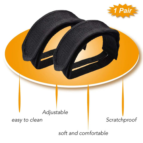 1 Pair Bike Pedal Straps For Fixed Gear, Mountain And Road Bikes Durable Nylon Toe Clips With Adjustable Straps on orange background