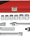 Three Eighths Inch Drive Fourteen Piece Six Point Socket Set With Ratchet And Flex Handle For Auto Shop And DIY Projects