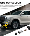 Heavy Duty 12V Dual Electric Car Air Horn With Built In Compressor 120 Decibel Insanely Loud Waterproof Dual Trumpet Kit For Trucks Motorcycles Boats And Rides with upgraded air compressor on SUV.