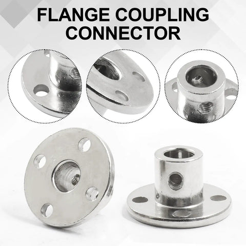 Four 6mm Flange Shaft Couplings With Set Screws And Wrench Heavy Duty Rigid Shaft Couplers For RC Cars 3D Printer Motors CNC And DIY Projects Includes Screws And Tool, showing steel connectors with multiple holes and smooth finish.