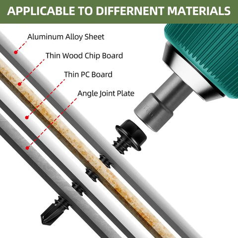 Black Hex Washer Head Sheet Metal Screws Set Size 14 Two And A Half Inch Self Drilling And Flanged Self Tapping 410 Stainless Steel image showing applicability to different materials.