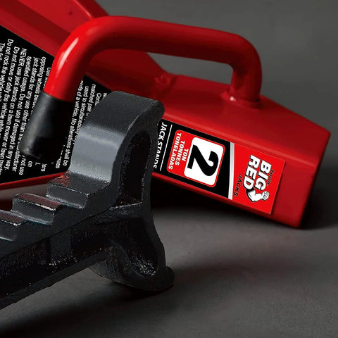 Car jack stands, red steel, 2-ton capacity, pair with Big Red label