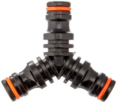 Three Way Quick Diverter Hose Fittings For Garden Water Lines That Split And Redirect Flow To Two Points, Easy Snap On Ends