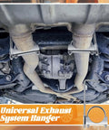 3 Inch Universal Exhaust Clamp With Hanger For Cars And Trucks Heavy Duty Muffler Bracket shown installed under vehicle