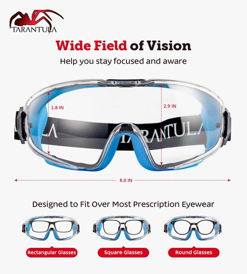 OTG Safety Goggles Over Glasses With Anti Fog And Anti Scratch UV380 Lenses, ANSI Z87.1 Plus High Impact Eye Protection
