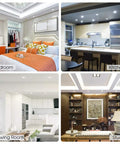 Adjustable Color Temperature LED Recessed Can Lights 5 To 6 Inch, 6 Pack shown in bedroom, kitchen, drawing room, and study.