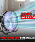 High Velocity 24 Inch Industrial Shop Drum Fan With Tilt Head, Rolling Floor Fan For Garage Gym Or Commercial Use, delivering 5000 CFM airflow