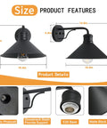 No Fuss Smart Dusk To Dawn Sensor Wall Sconce Outdoor Lighting Fixture Industrial Matte Black Exterior Barn Light For Patio Porch Doorway Garage Entryway Two Pack size and features details
