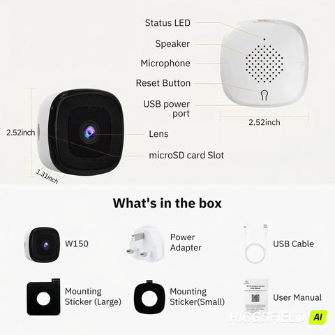 Diagram of 3MP 2K Window Camera With Dual Band WiFi 2.4GHz And 5GHz Indoor Home Security Featuring ChroMax AI Color Night Vision