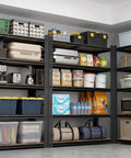 Beefed-Up Heavy Duty 5 Tier Adjustable Metal Shelving Unit With 2500 Lbs Capacity Ultra Sturdy Storage Rack For Garage Warehouse Pantry Closet And Kitchen Organization filled with pantry and storage bins