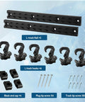 12 Inch L Track Tie Down System Kit, Heavy Duty Aluminum Cargo Track With 6 360 Degree Rotating Stud Fittings, shown in parts layout.