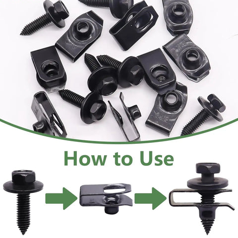Multipurpose Automotive Body Bolts And U Nut Clips Kit For Cars, 30 Piece Fender Fasteners and Bumper Clips Showcase and Usage