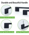Rock Solid Matte Black Cabinet Handles And Drawer Pulls Bringing A Clean Five Inch Screw Layout Cast From Heavy Duty Zinc Alloy For Quick Kitchen Cupboard And Furniture Fix Ups Delivered With A Silky Grip Feel And Year Round Stamina At A Wallet Friendly, focusing on smooth edges and deep hole thread design.