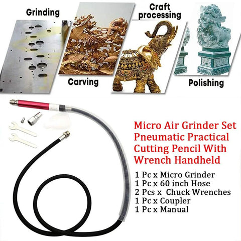 Dead On Precision Micro Air Grinder Set Delivers 65000 Rpm Pneumatic Die Grinding Power For Slick Cutting Polishing And Sanding with 60 inch hose.