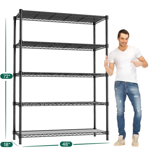 Heavy Duty 5 Tier Wire Shelving Unit With Liners Built Like A Tank For Serious Garage Organization Adjustable Steel Storage Rack Measuring 48 By 18 By 72 Inches Handles Up To 1875 Pounds Black