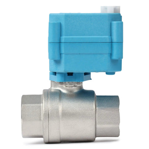 Side view of Motorized Ball Valve 3/4 Inch IP67 Stainless Steel Full Port Heavy Duty 9 To 24V With Waterproof Cover 2 Wire Auto Return