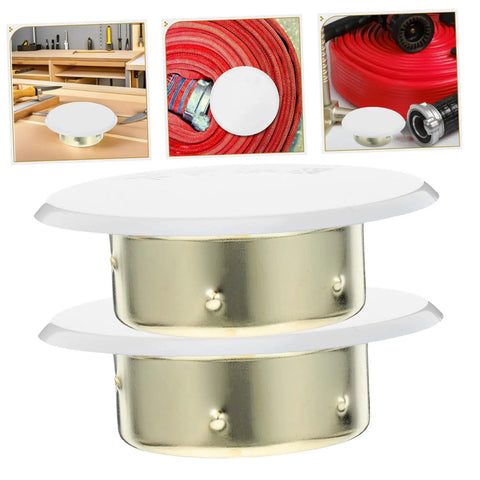 Four Pack Heavy Duty Metal Fire Sprinkler Nozzle Cover Plates in white and gold for concealed automatic sprinkler systems.