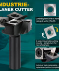 Industrie-planer cutter with four carbide plates, HRA 95 hardness, reversible inserts for new sharpness, black shank.