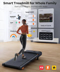 Walking Pad Treadmill With 10 Percent Incline For Home Office And Under Desk Use Ultra Compact Portable Treadmill With App Control And Remote Non Slip Running Belt Low Noise 285 Lb Capacity, woman running on treadmill in home office space.