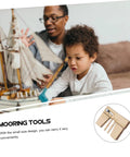 Child and adult using Wooden Mooring Tools Set for Ship Building Models, Sailboat Craft Supplies with wooden ship model.