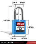 Front view of Blue Keyed Alike Lockout Padlock Set For Grouping Control, 10 Durable LOTO Locks With Two Keys Each, OSHA Compliant.