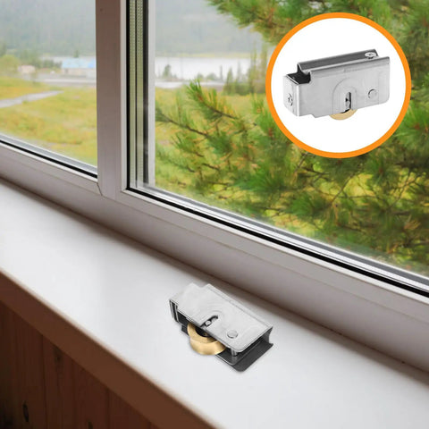 Heavy Duty Sliding Door Roller Wheels Replacement For Aluminum Window Tracks And Glass Patio Doors visible on window sill.