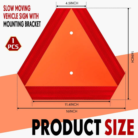 14x16 Inch Aluminum Slow Moving Vehicle Sign With Mounting Bracket Reflective Triangle SMV Warning dimensions